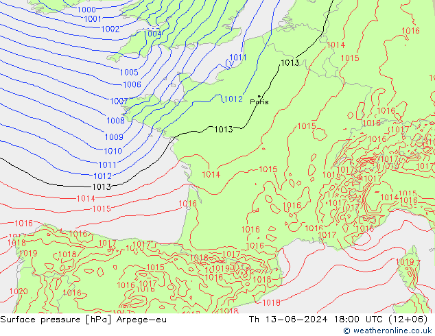 Surface pressure Arpege-eu Th 13.06.2024 18 UTC