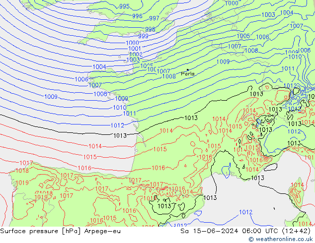 Atmosférický tlak Arpege-eu So 15.06.2024 06 UTC
