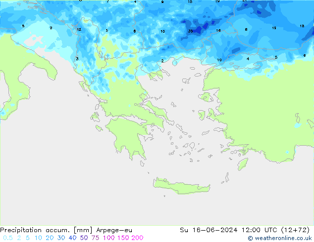 Precipitation accum. Arpege-eu Su 16.06.2024 12 UTC