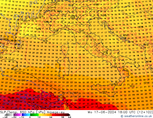 SLP/Temp. 850 hPa Arpege-eu ma 17.06.2024 18 UTC