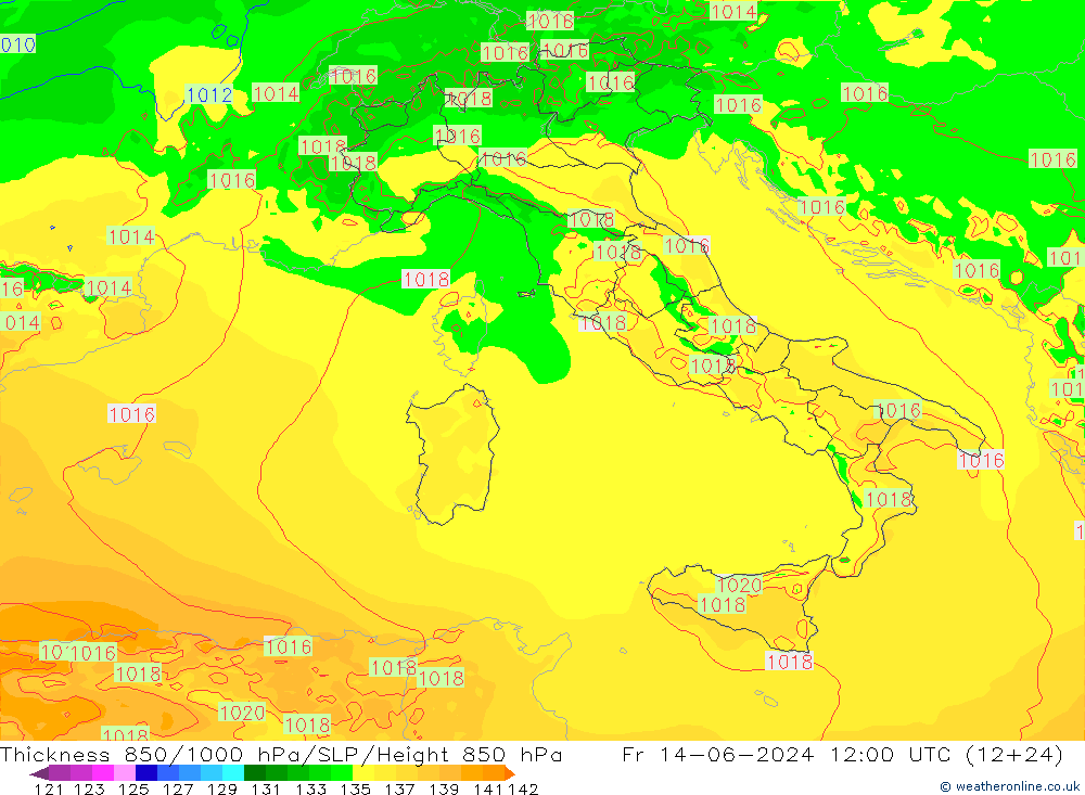 Thck 850-1000 hPa Arpege-eu Pá 14.06.2024 12 UTC