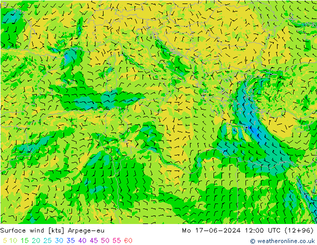 Surface wind Arpege-eu Mo 17.06.2024 12 UTC