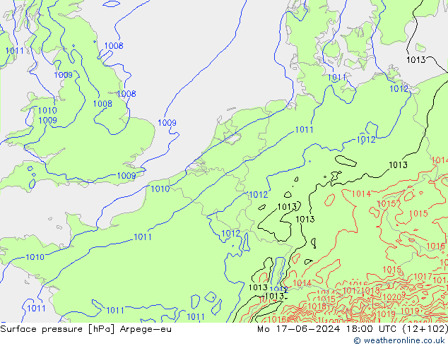 pressão do solo Arpege-eu Seg 17.06.2024 18 UTC