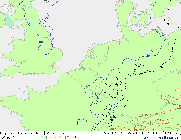 High wind areas Arpege-eu Seg 17.06.2024 18 UTC