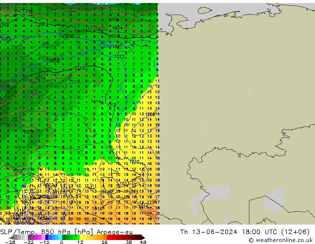 SLP/Temp. 850 hPa Arpege-eu jeu 13.06.2024 18 UTC