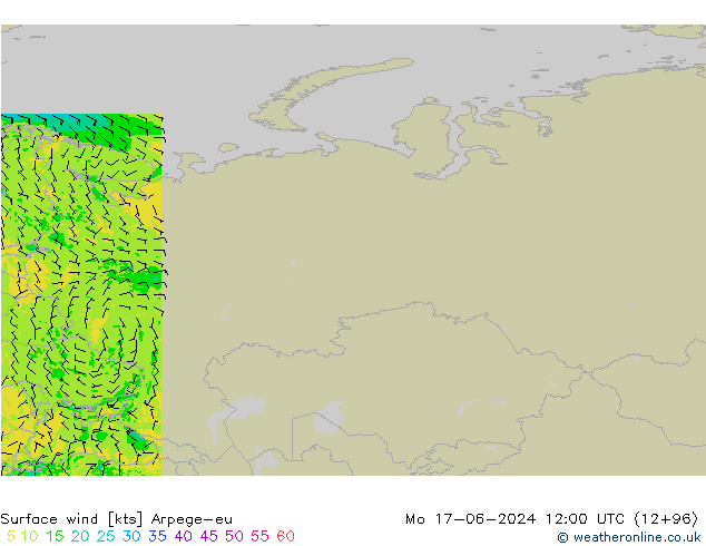 wiatr 10 m Arpege-eu pon. 17.06.2024 12 UTC