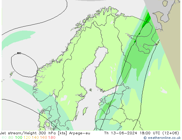 Jet stream/Height 300 hPa Arpege-eu Th 13.06.2024 18 UTC