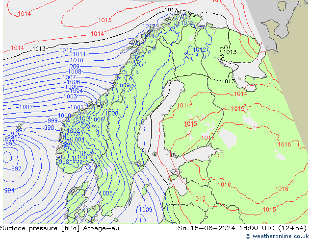 Presión superficial Arpege-eu sáb 15.06.2024 18 UTC