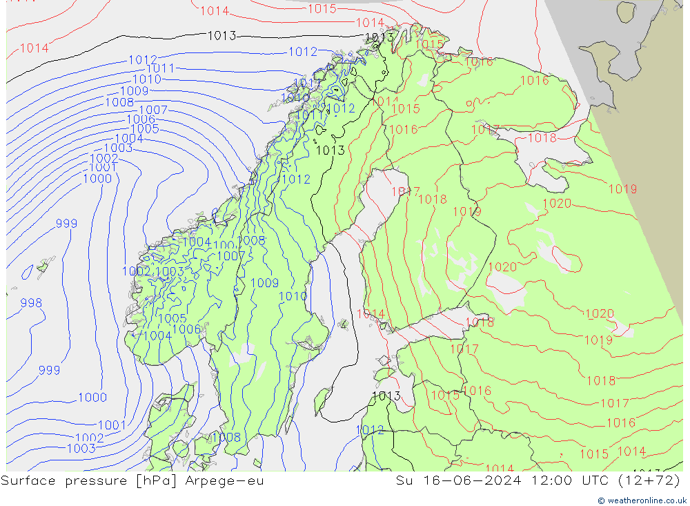 Bodendruck Arpege-eu So 16.06.2024 12 UTC