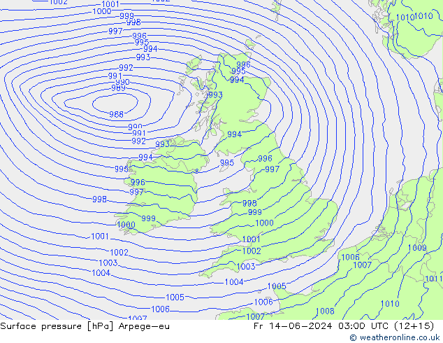 Surface pressure Arpege-eu Fr 14.06.2024 03 UTC