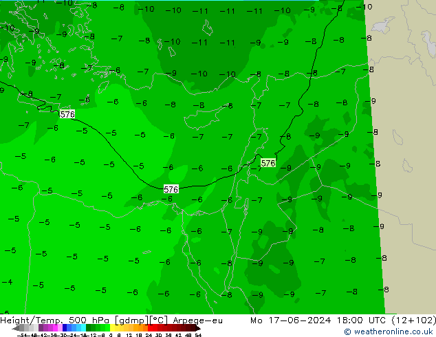 Height/Temp. 500 гПа Arpege-eu пн 17.06.2024 18 UTC