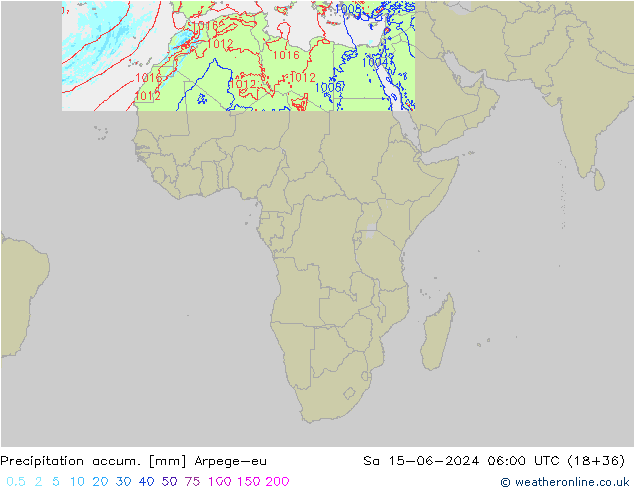 Precipitación acum. Arpege-eu sáb 15.06.2024 06 UTC