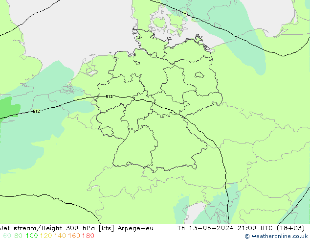 Corriente en chorro Arpege-eu jue 13.06.2024 21 UTC