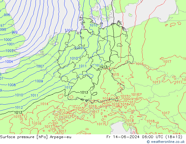 приземное давление Arpege-eu пт 14.06.2024 06 UTC