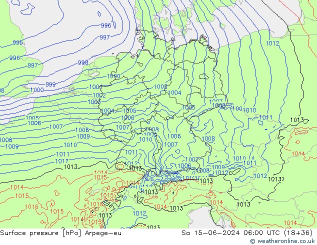 Surface pressure Arpege-eu Sa 15.06.2024 06 UTC