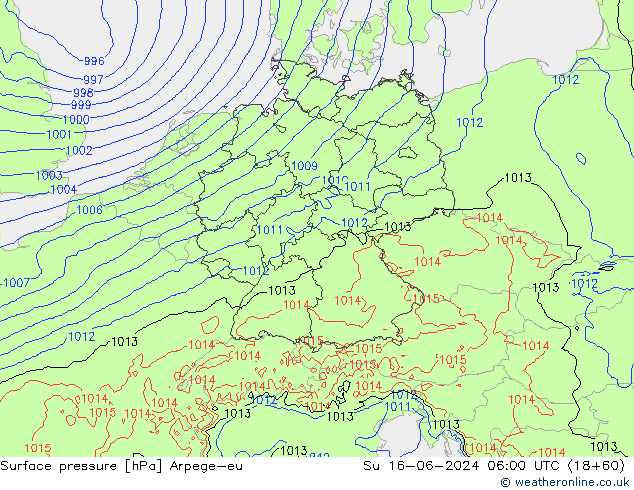 Luchtdruk (Grond) Arpege-eu zo 16.06.2024 06 UTC