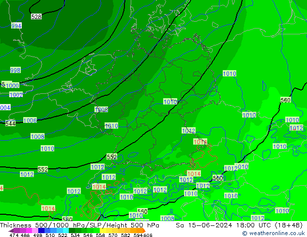 Thck 500-1000гПа Arpege-eu сб 15.06.2024 18 UTC