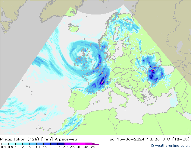 Precipitación (12h) Arpege-eu sáb 15.06.2024 06 UTC