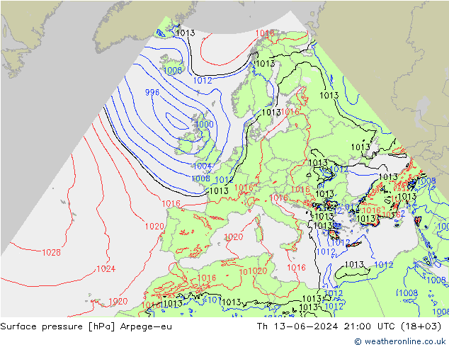 Surface pressure Arpege-eu Th 13.06.2024 21 UTC