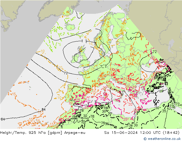 Height/Temp. 925 hPa Arpege-eu Sáb 15.06.2024 12 UTC