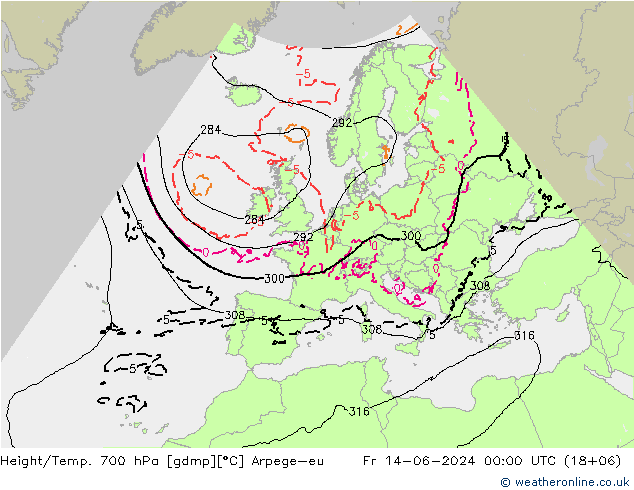 Yükseklik/Sıc. 700 hPa Arpege-eu Cu 14.06.2024 00 UTC