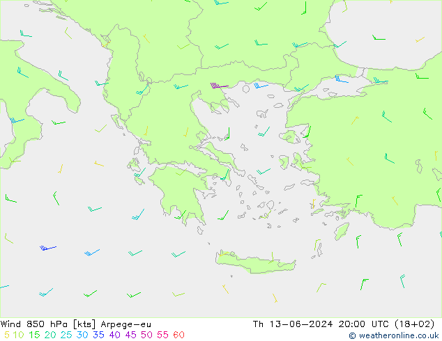 Wind 850 hPa Arpege-eu Do 13.06.2024 20 UTC