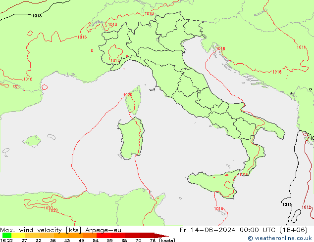Max. wind velocity Arpege-eu Fr 14.06.2024 00 UTC
