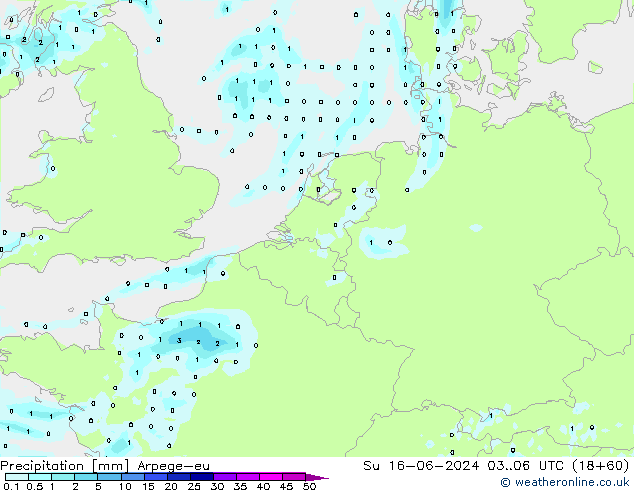 Niederschlag Arpege-eu So 16.06.2024 06 UTC