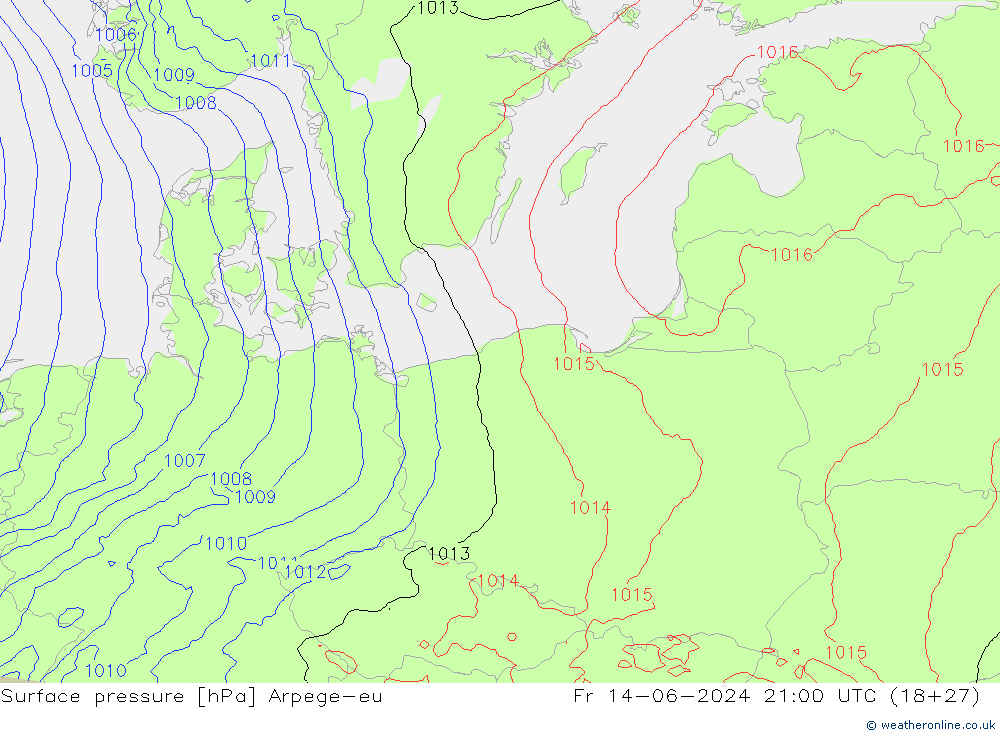 приземное давление Arpege-eu пт 14.06.2024 21 UTC