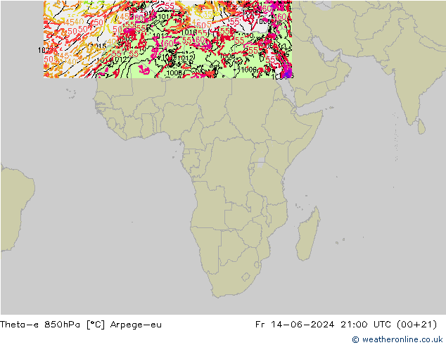 Theta-e 850hPa Arpege-eu  14.06.2024 21 UTC