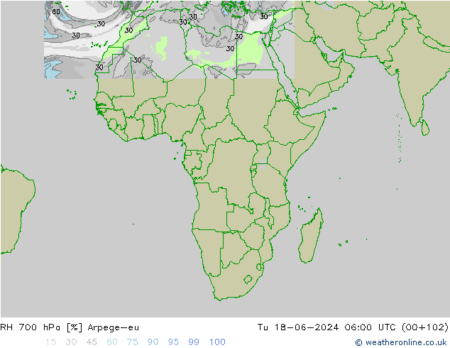 Humidité rel. 700 hPa Arpege-eu mar 18.06.2024 06 UTC