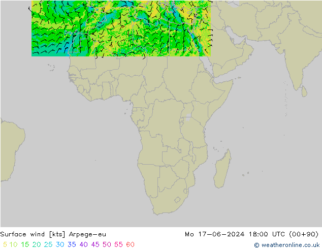 Surface wind Arpege-eu Po 17.06.2024 18 UTC