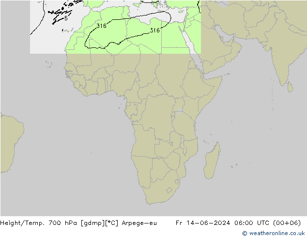 Height/Temp. 700 hPa Arpege-eu Fr 14.06.2024 06 UTC