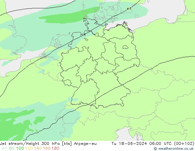 Jet stream/Height 300 hPa Arpege-eu Tu 18.06.2024 06 UTC