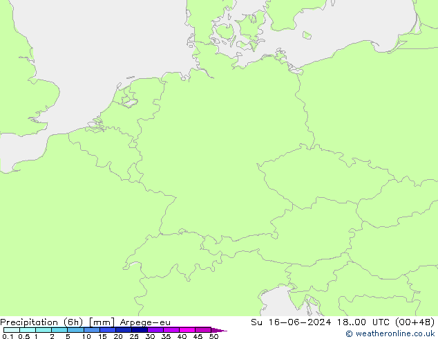 Yağış (6h) Arpege-eu Paz 16.06.2024 00 UTC