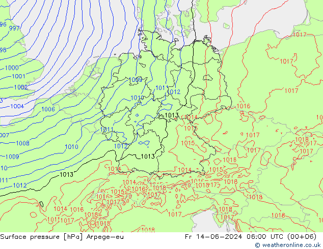 Surface pressure Arpege-eu Fr 14.06.2024 06 UTC