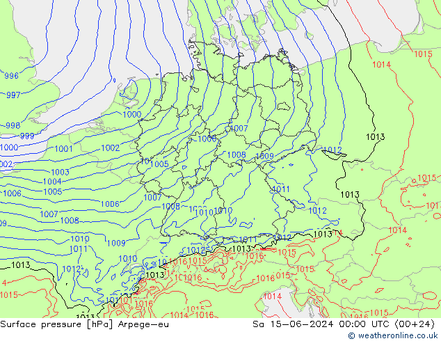 Surface pressure Arpege-eu Sa 15.06.2024 00 UTC