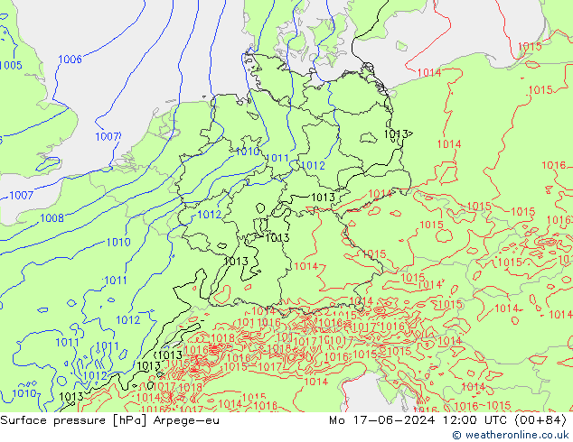 Surface pressure Arpege-eu Mo 17.06.2024 12 UTC