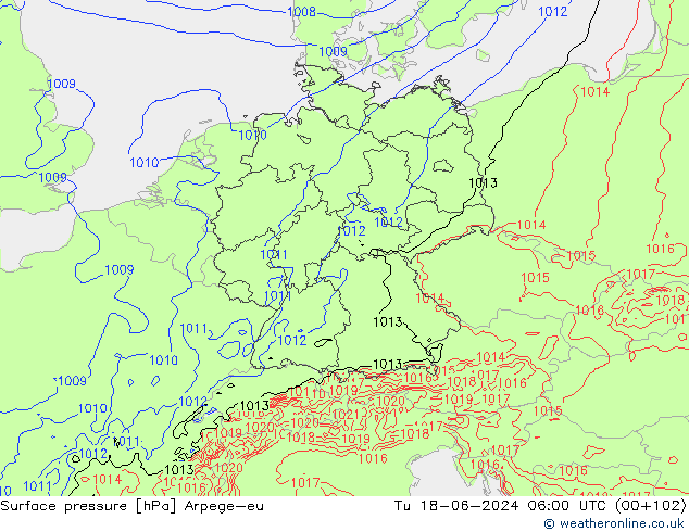 Surface pressure Arpege-eu Tu 18.06.2024 06 UTC