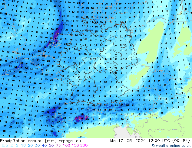 Precipitation accum. Arpege-eu Seg 17.06.2024 12 UTC