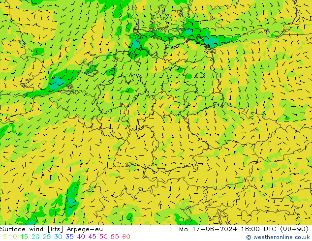 ветер 10 m Arpege-eu пн 17.06.2024 18 UTC