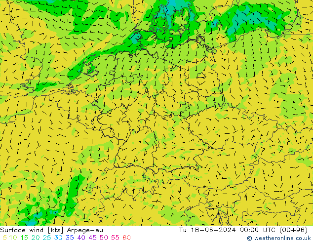 Surface wind Arpege-eu Tu 18.06.2024 00 UTC