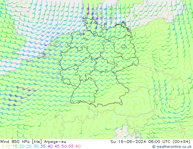 ветер 850 гПа Arpege-eu Вс 16.06.2024 06 UTC