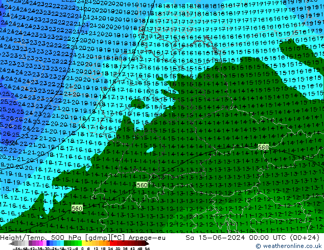 Height/Temp. 500 hPa Arpege-eu Sáb 15.06.2024 00 UTC