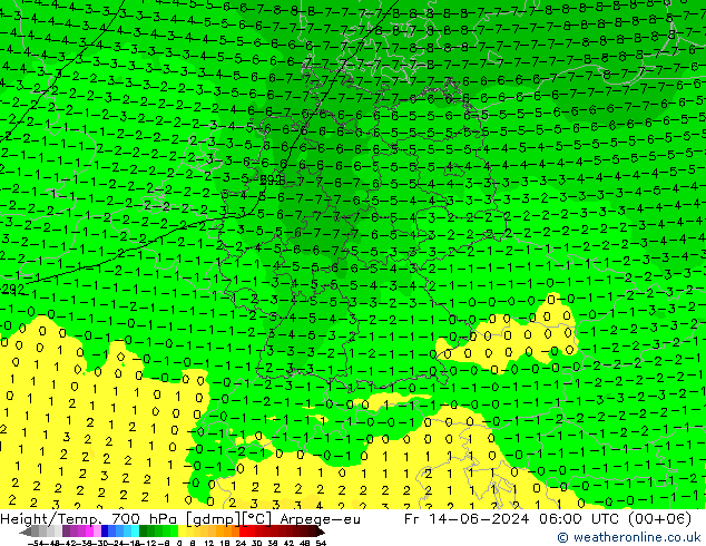 Height/Temp. 700 hPa Arpege-eu Fr 14.06.2024 06 UTC