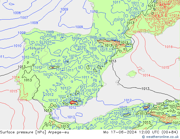 Surface pressure Arpege-eu Mo 17.06.2024 12 UTC