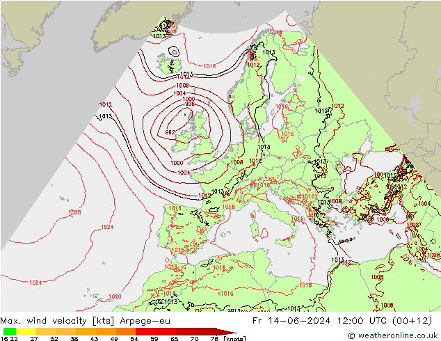 Max. wind velocity Arpege-eu  14.06.2024 12 UTC
