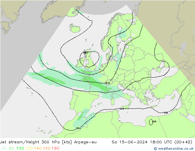 Jet stream/Height 300 hPa Arpege-eu Sa 15.06.2024 18 UTC