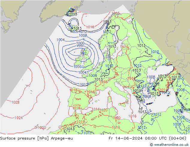 Surface pressure Arpege-eu Fr 14.06.2024 06 UTC