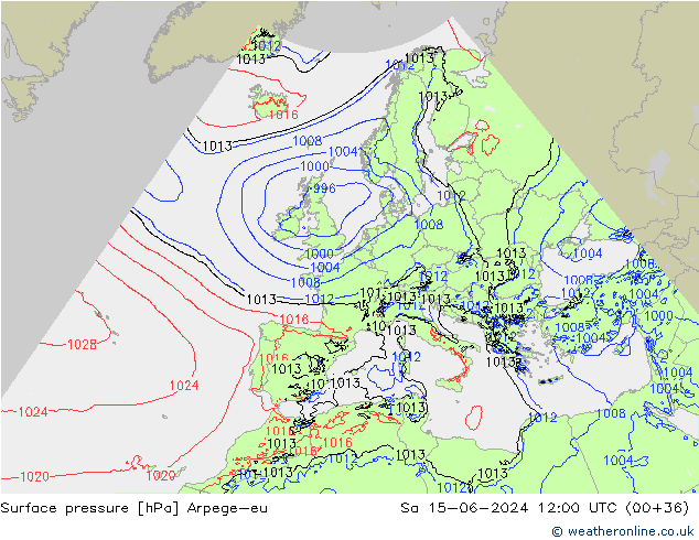 Pressione al suolo Arpege-eu sab 15.06.2024 12 UTC